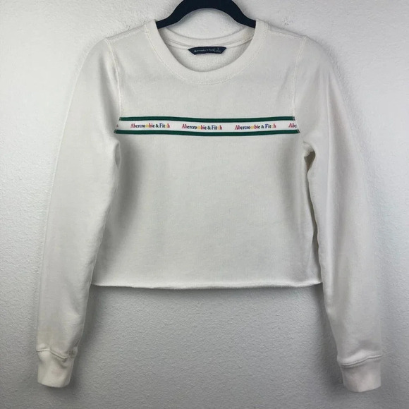 Abercrombie & Fitch Tops - Abercrombie & Fitch Sweatshirt Womens Sz S Spell Out Logo Cropped Pullover White